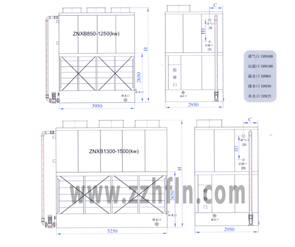 ZNXB系列850-1500(kw)蒸發式冷凝器外形尺寸圖