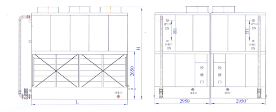 ZNXB系列2200-3650(kw)蒸發式冷凝器外形尺寸圖